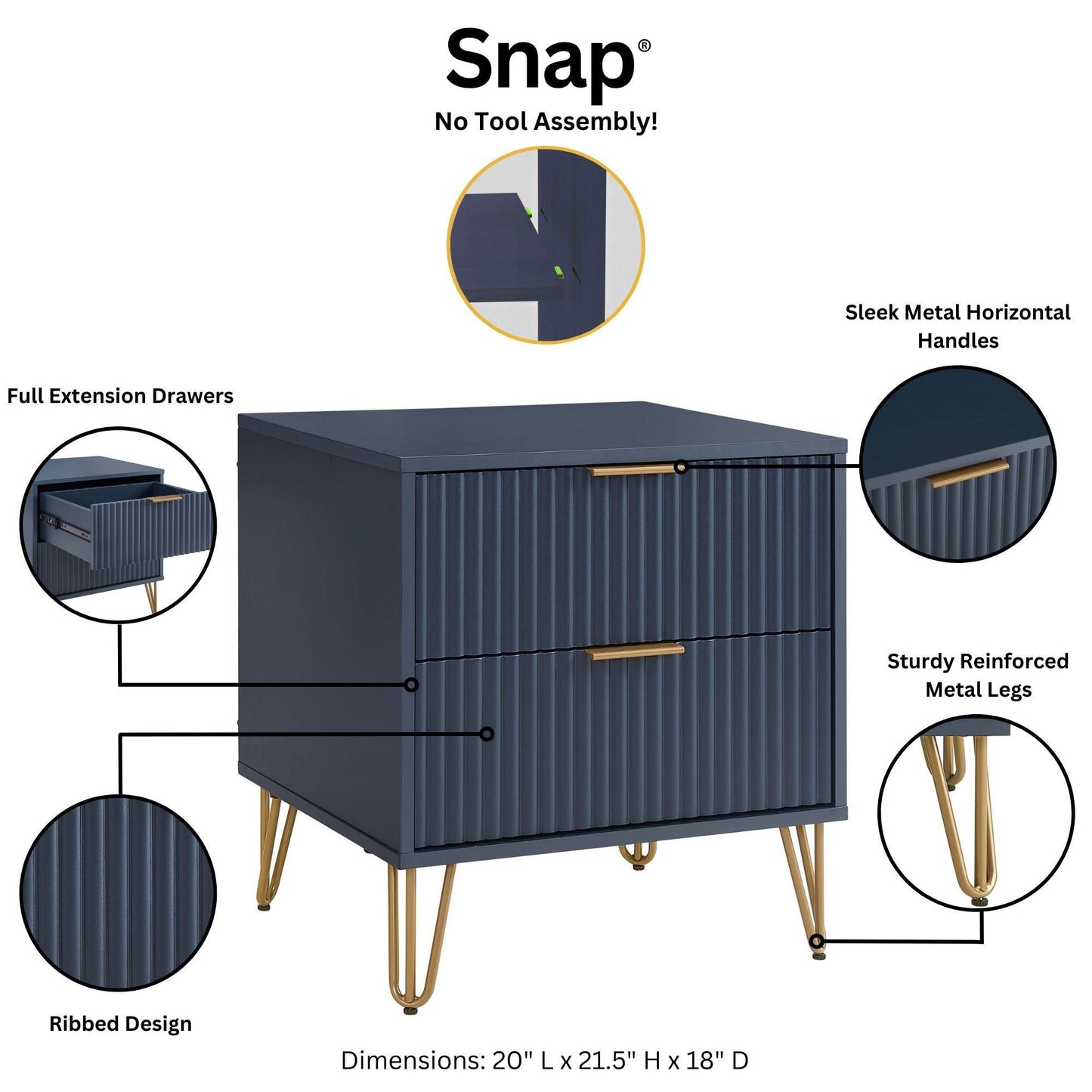 Manhattan Dumbo - Fluted 2-Drawer Nightstand