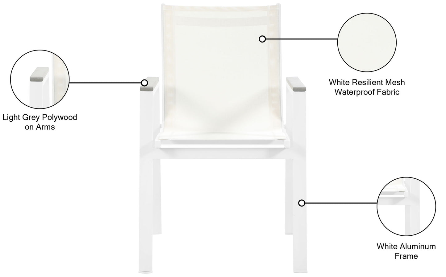 Nizuc - Outdoor Patio Dining Arm Chair With White Frame And Gray Arms (Set of 2)