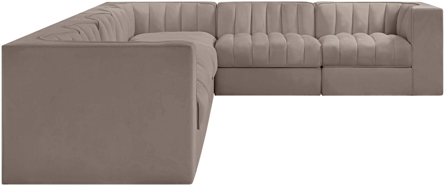 Rummi - Velvet Performance Fabric Upholstered 7 Piece Modular Sectional (With 3 Corner Chairs)