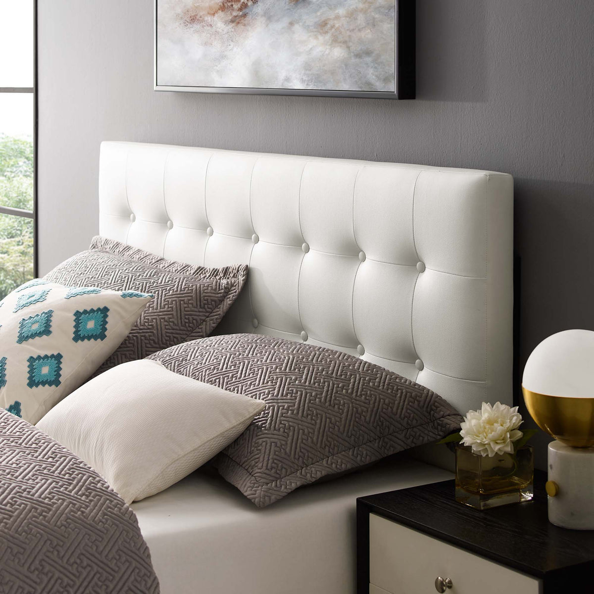 Emily Upholstered Vinyl Headboard - Queen, White