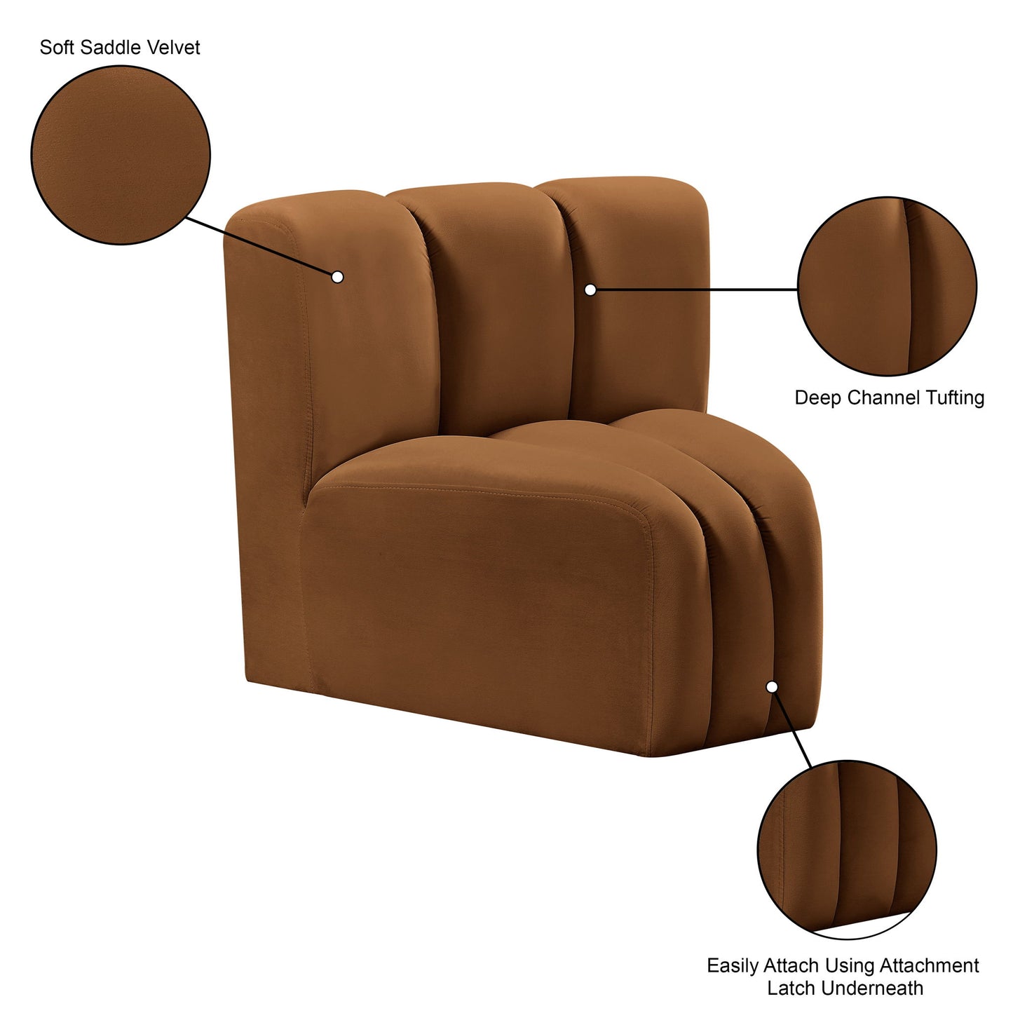 Arc - Velvet Curved Corner Chair - Saddle