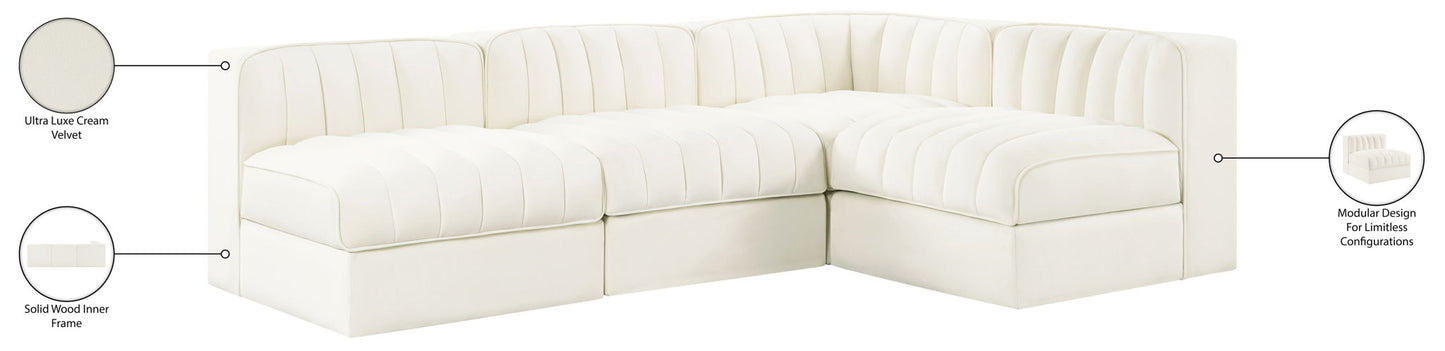 Rummi - Armless Velvet Performance Fabric Upholstered 4 Piece Modular Sectional