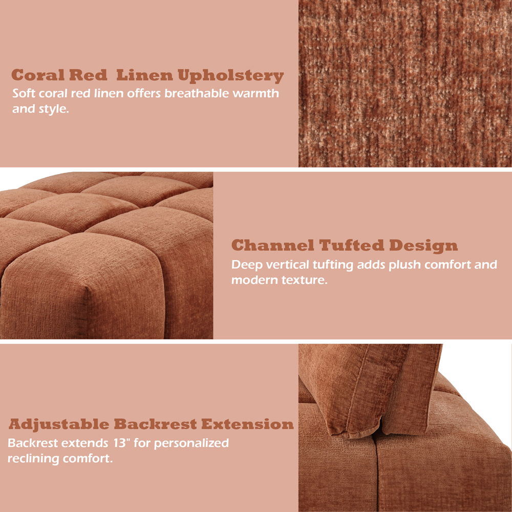 Loanna - Modular - Chaise - Coral Red Chenille