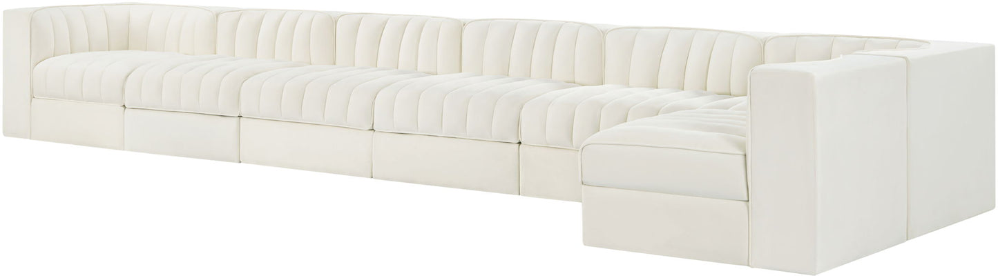 Rummi - Velvet Performance Fabric Upholstered 7 Piece Modular Sectional, L-Shaped (Right)