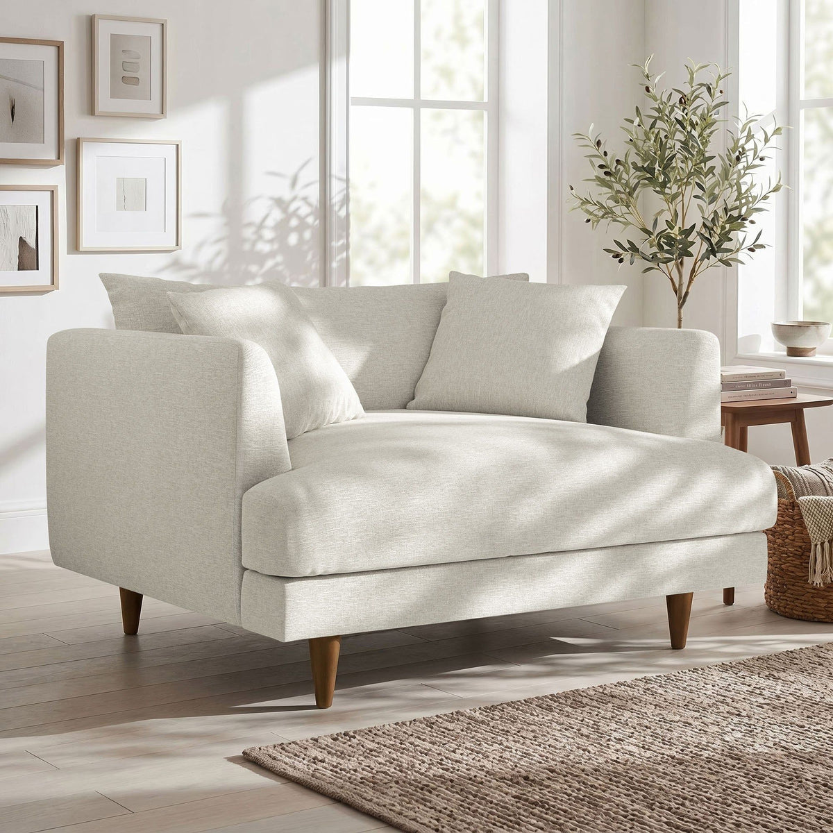 Zoya Down Filled Overstuffed Chair-and-a-Half - Ivory Fabric