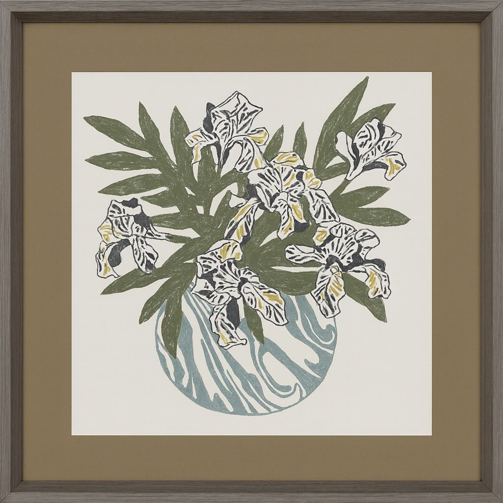 Marble Vase Cluster Framed Print - Green / Tan / Teal / White