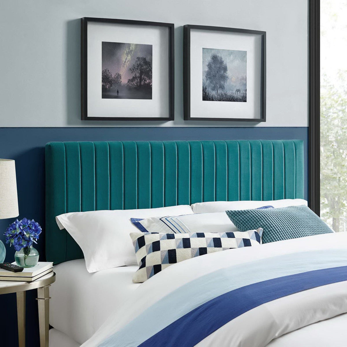 Keira Performance Velvet Headboard - Full/Queen, Teal