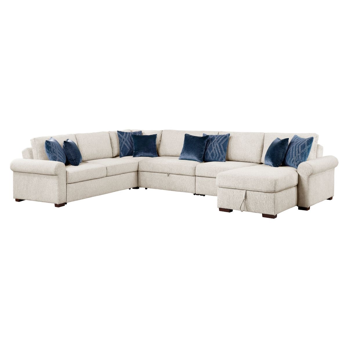 Isla 5-Piece Sectional with Reversible Chaise, Pull-out Bed, Hidden Storage and Click Motion Back