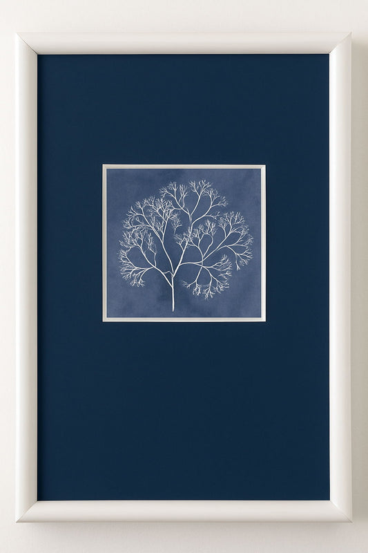 Coral Silhouette IV Framed Print - Blue / White