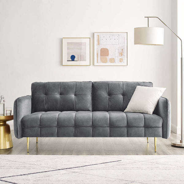 Cameron Tufted Performance Velvet Sofa - Gray