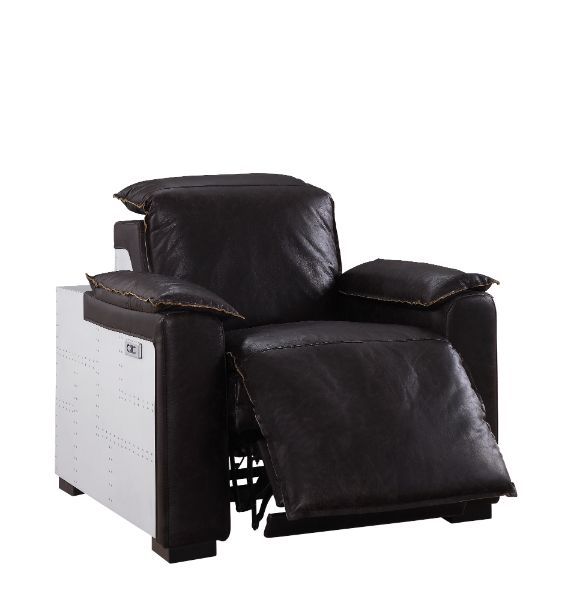 Misezon - Power Motion Recliner - Dark Top Grain Brown Leather & Aluminum