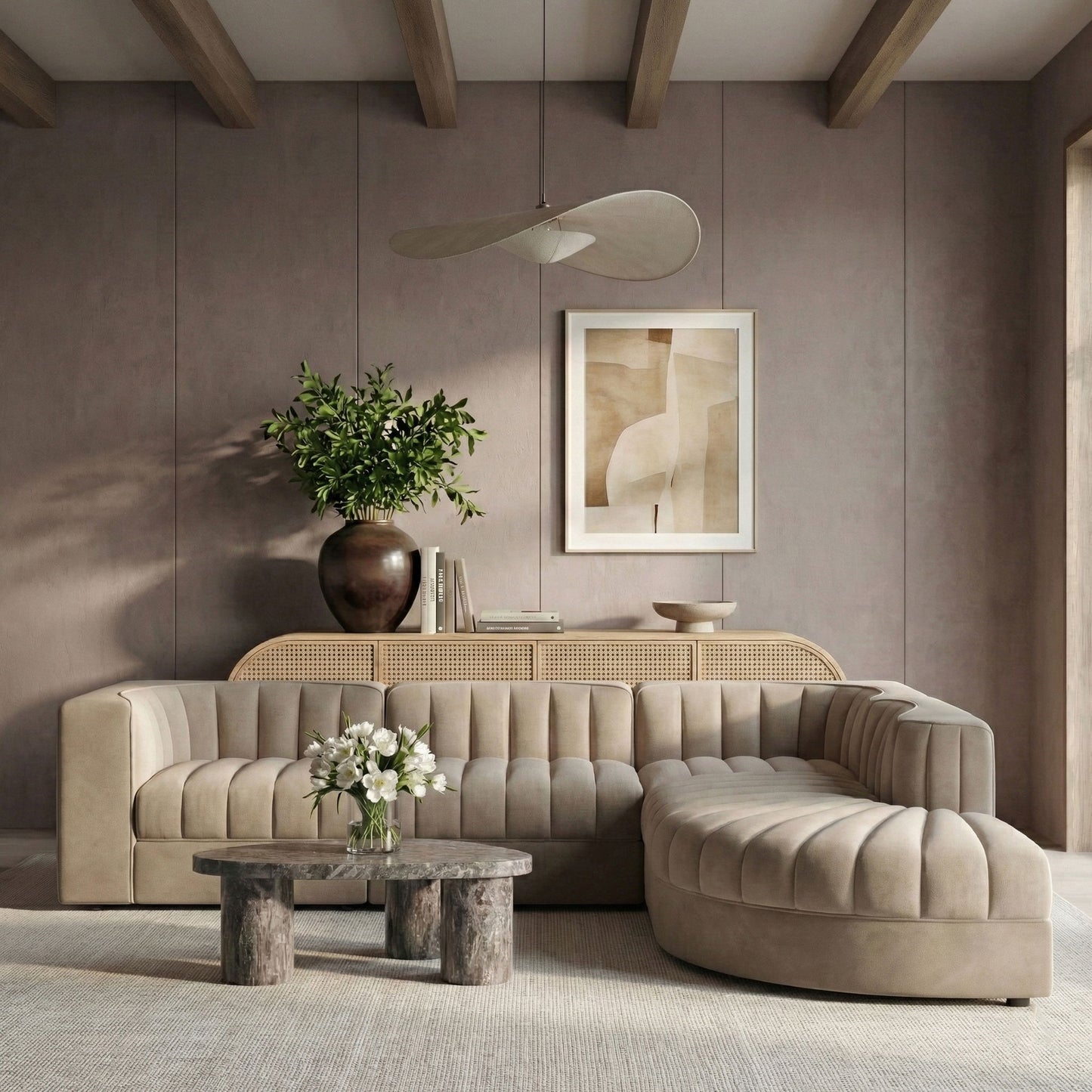 Rummi - Velvet Performance Fabric Upholstered 5 Piece Modular Sectional