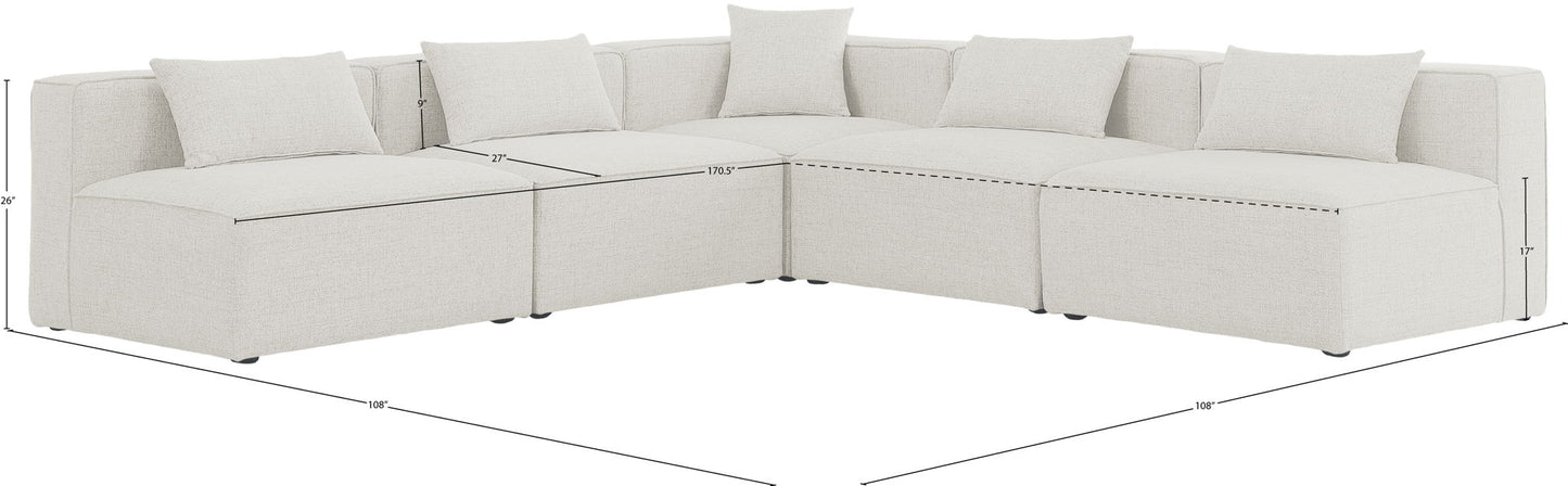 Cube - Linen 5 Piece Modular Corner Armless Sectional