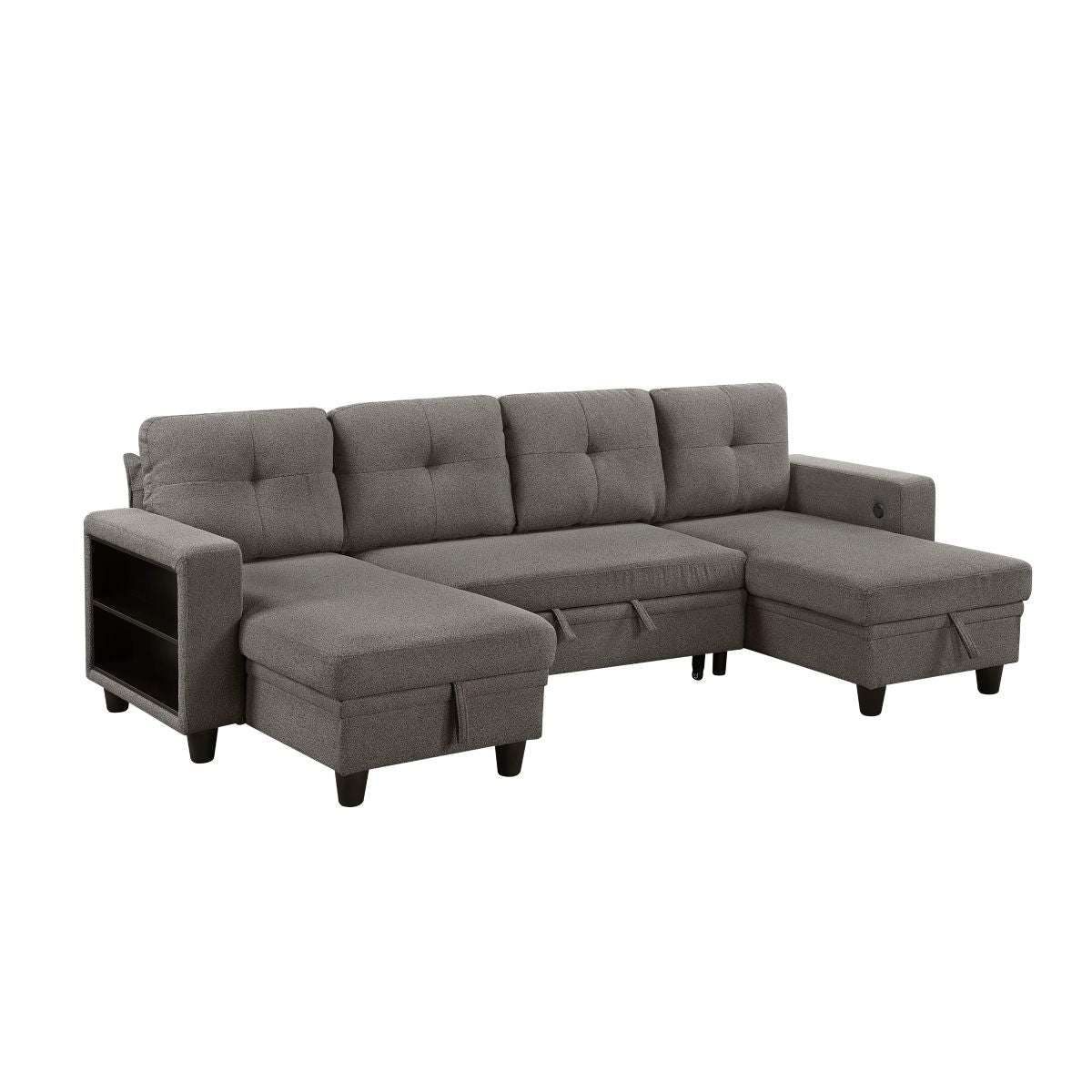 Robinson Sectional with Two Chaises, Pull-out Bed, Shelves and Charging Ports