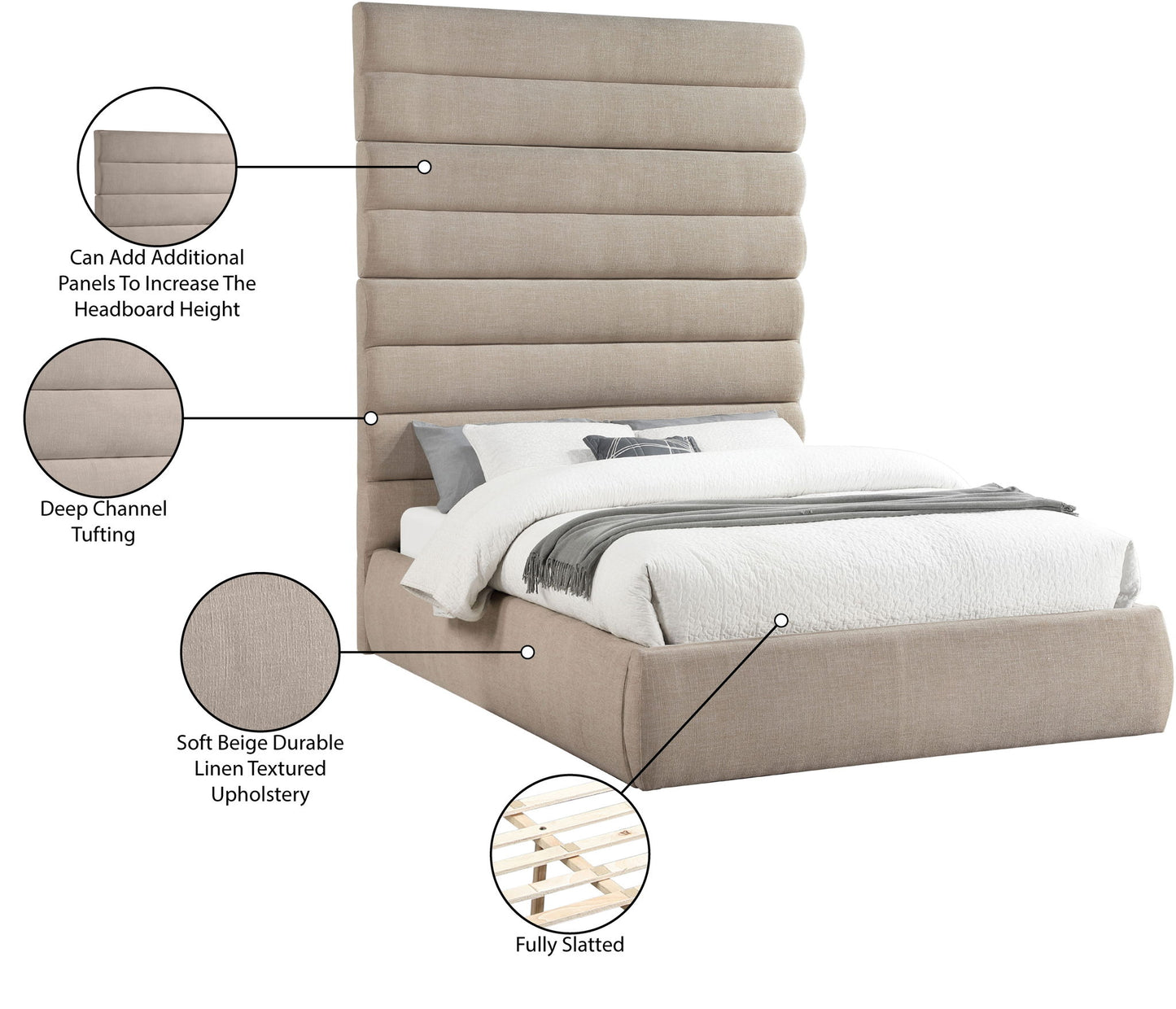Adam - Linen Fabric Bed With 89" Headboard