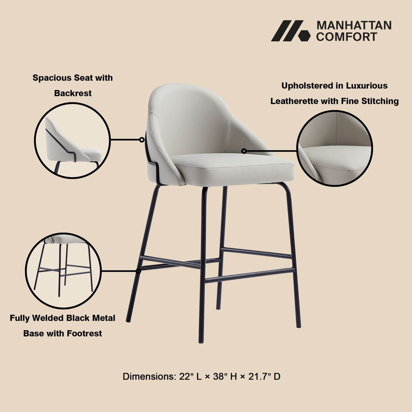Manhattan Gracie - Counter Stool With Black Base
