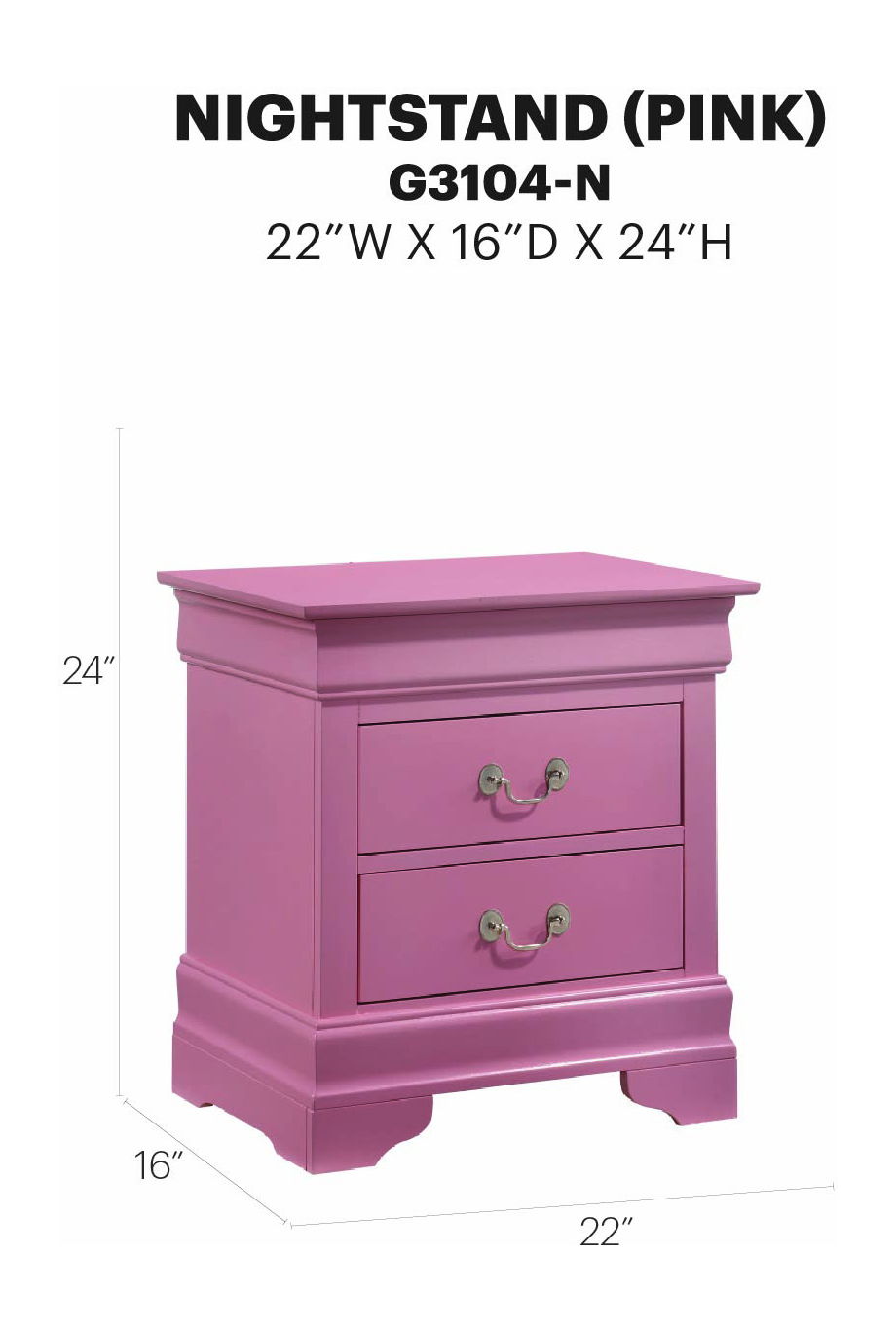 Glory Furniture - Louis Phillipe - 2 Drawer Nightstand