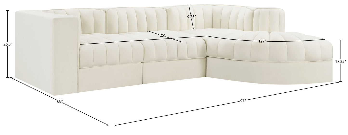Rummi - Velvet Performance Fabric Upholstered 4 Piece Modular Sectional, With Reverse Corner Chair