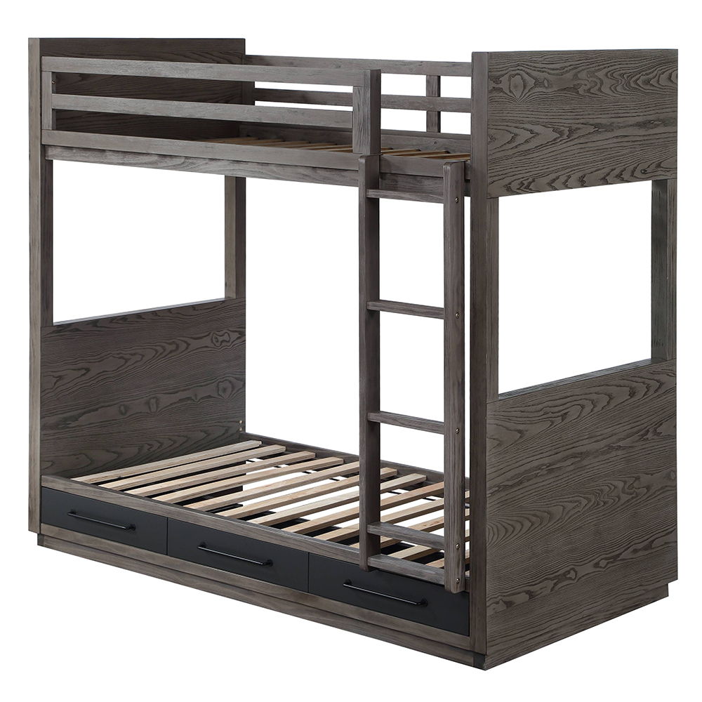 Estevon - Twin Over Twin Bunk Bed With Storage - Gray Oak