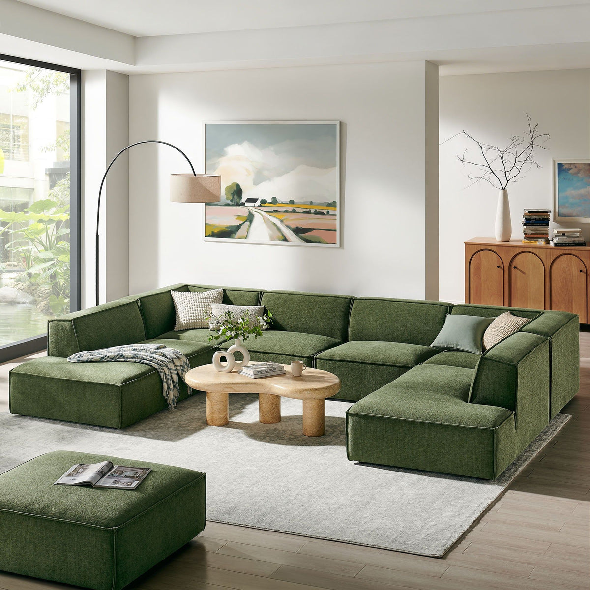 Restore 6-Piece Performance Fabric Upholstered U-Shaped Sectional Sofa - Foliage