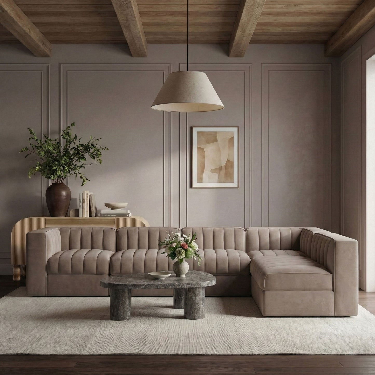 Rummi - Velvet Performance Fabric Upholstered 6 Piece Modular Sectional