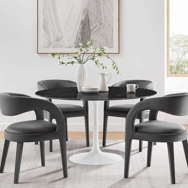 Lippa Round 54" Dining Table - Faux Marble, White Black
