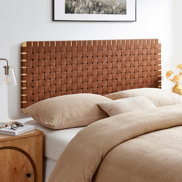 Sparta Weave Wall-Mount Vegan Leather Headboard - Queen, Natural Brown