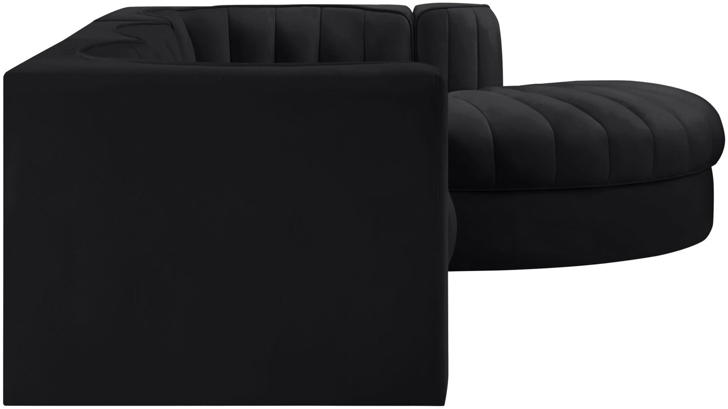 Rummi - Velvet Performance Fabric Upholstered 4 Piece Modular Sectional, With Reverse Corner Chair