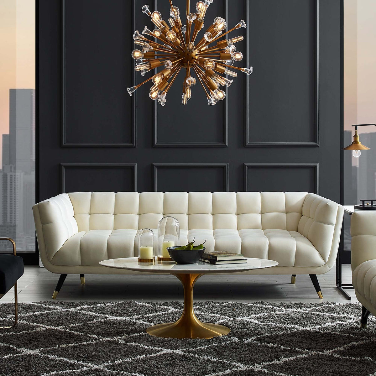 Adept Performance Velvet Sofa - Ivory