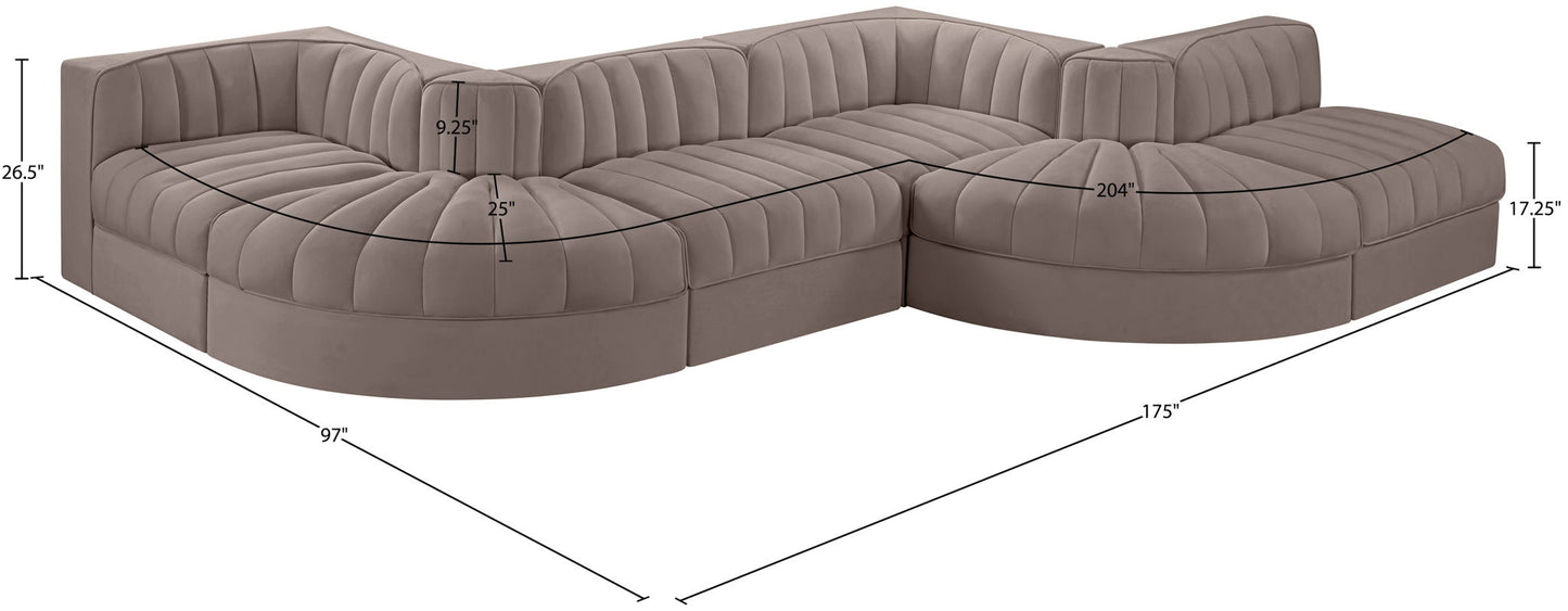 Rummi - Rounded Velvet Performance Fabric Upholstered 6 Piece Modular Sectional