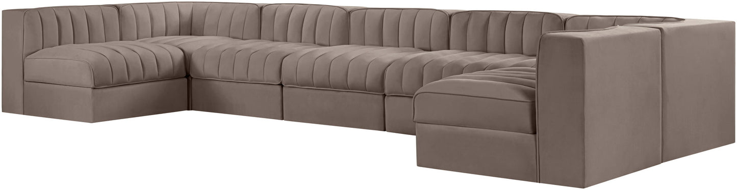 Rummi - Velvet Performance Fabric Upholstered 7 Piece Modular Sectional (With 2 Corner Chairs)