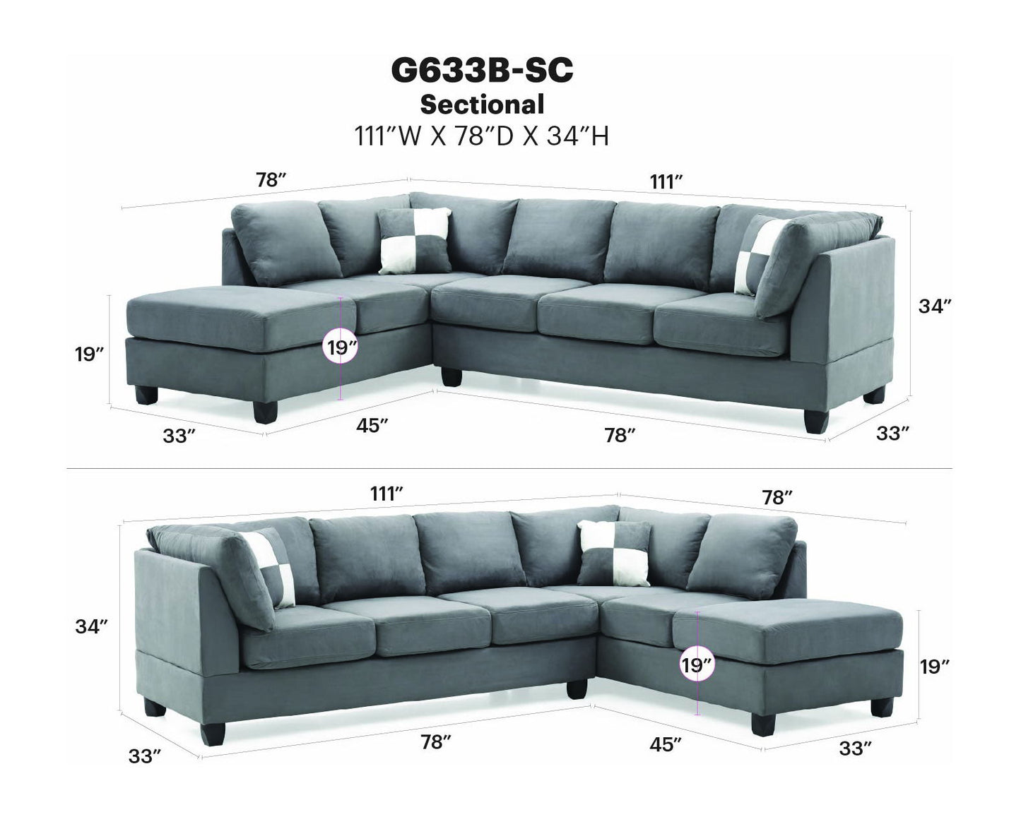 Glory Furniture - Malone - Fabric Sectional