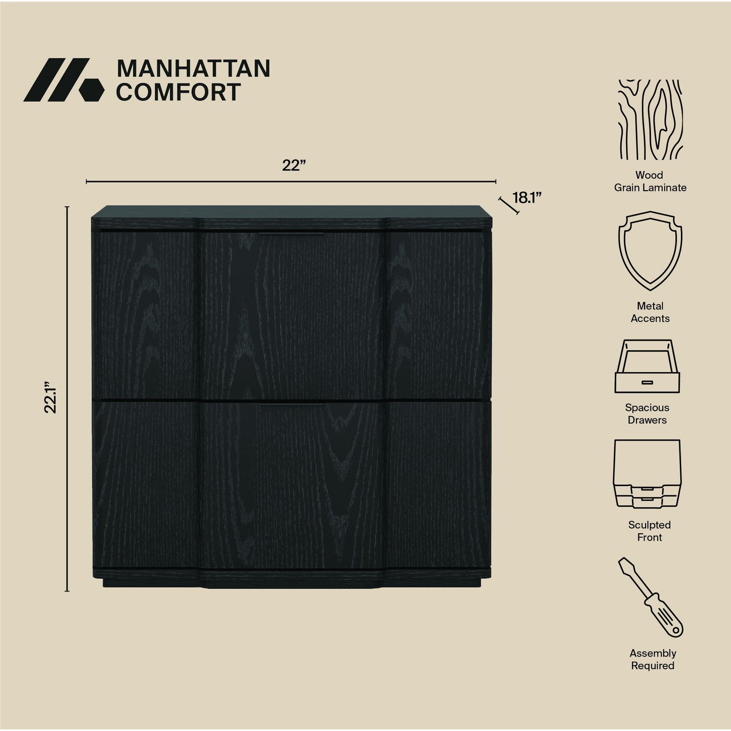 Manhattan Clive - 2-Drawer Accent Nightstand