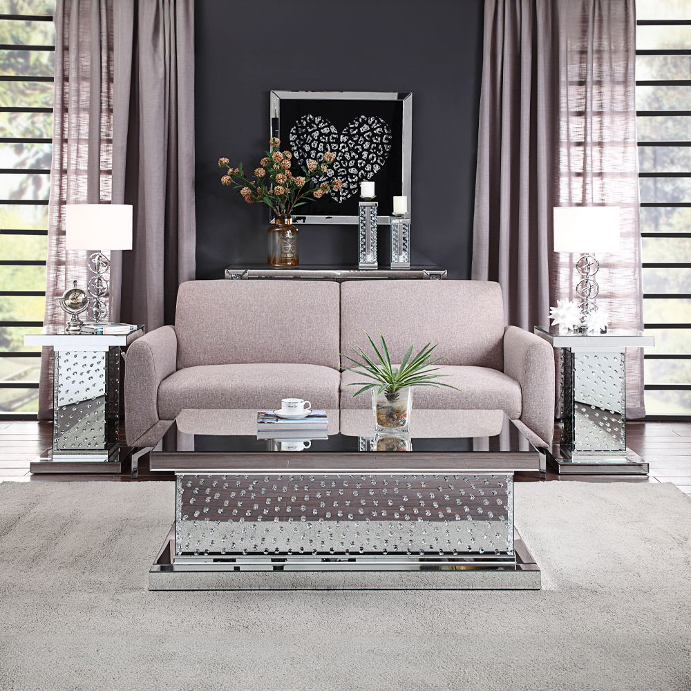 Nysa - 26" End Table - Mirrored & Faux Crystals