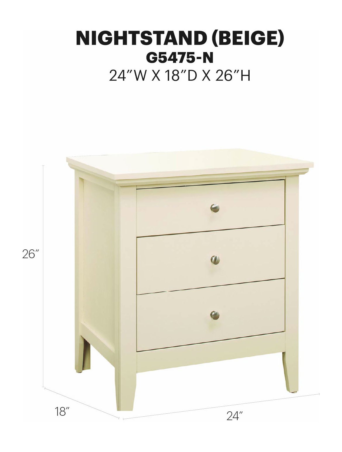 Glory Furniture - Hammond - 3 Drawer Nightstand