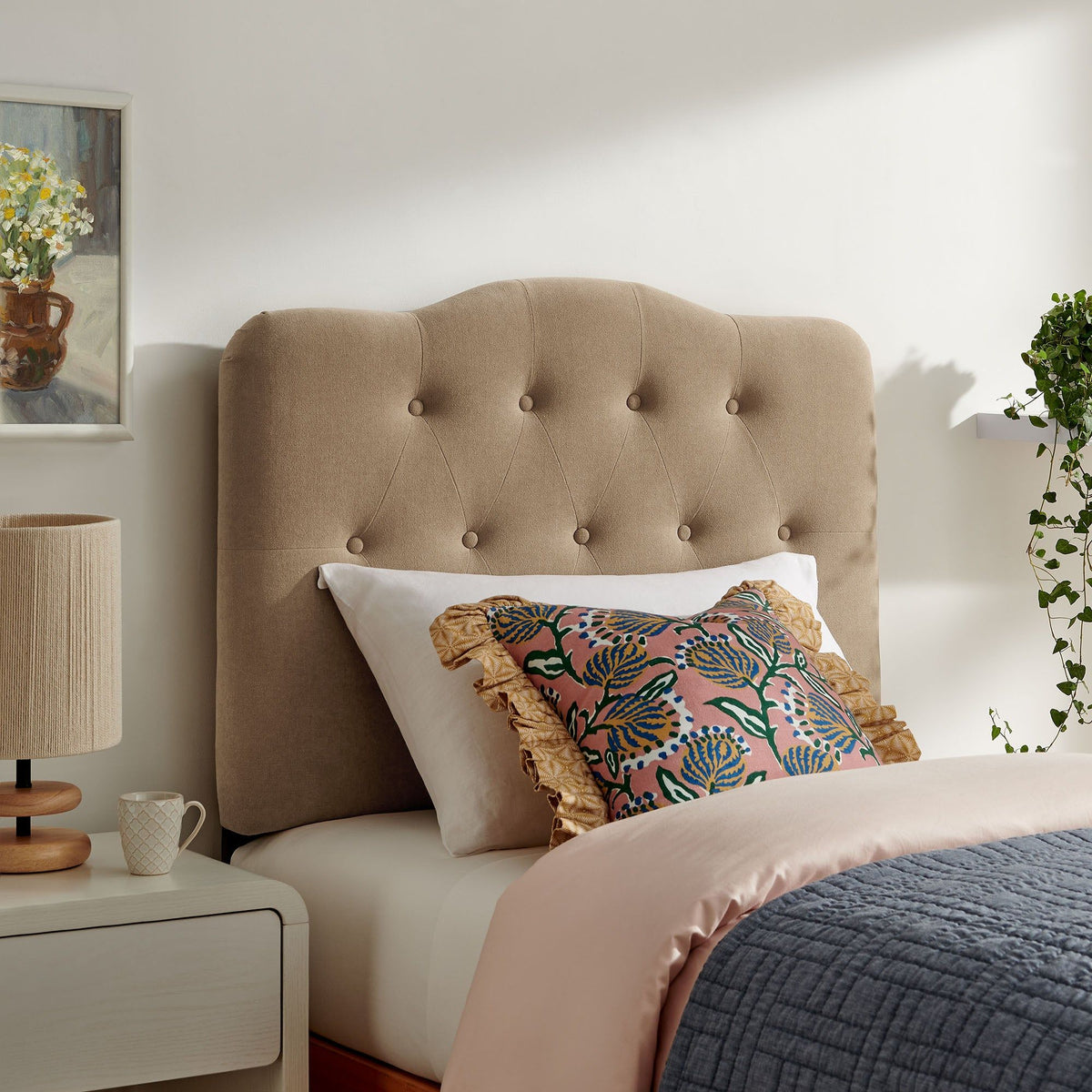 Annabel Upholstered Headboard - Twin, Almond