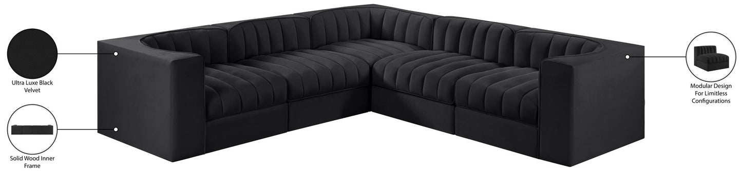 Rummi - Symmetrical Velvet Performance Fabric Upholstered 5 Piece Modular Sectional