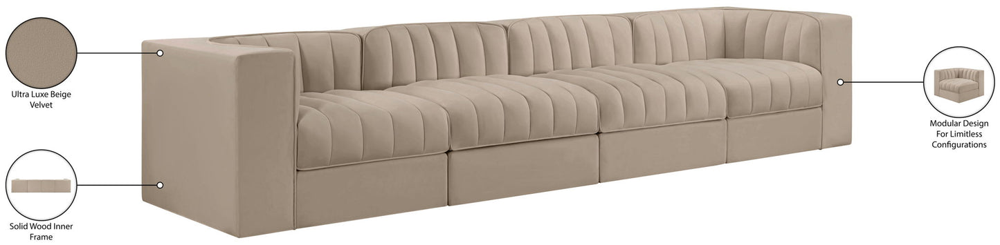 Rummi - Velvet Performance Fabric Upholstered 4 Piece Modular Sofa