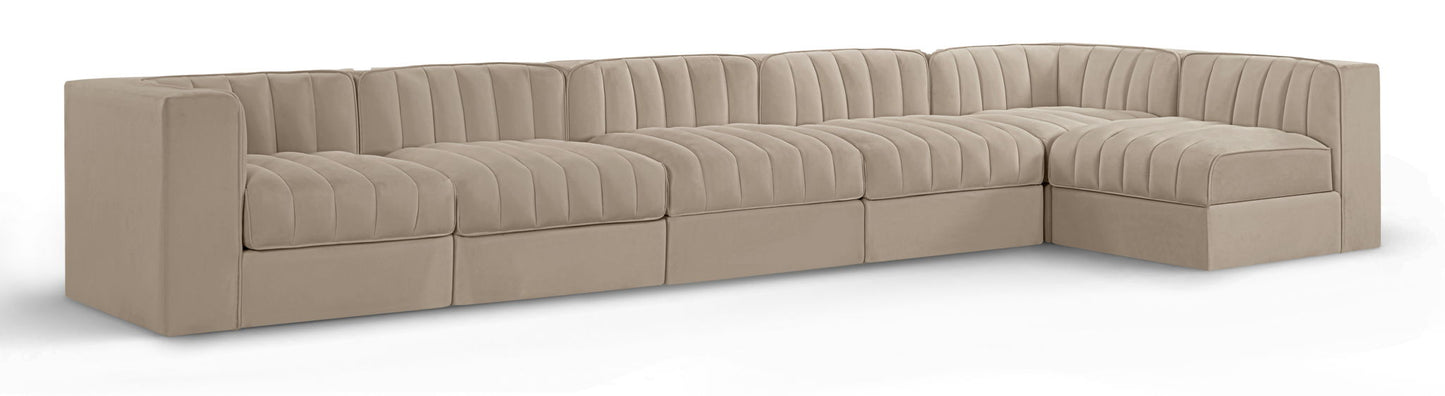 Rummi - Velvet Performance Fabric Upholstered 6 Piece Modular Sectional, L-Shaped (Right)