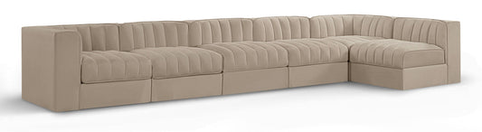 Rummi - Velvet Performance Fabric Upholstered 6 Piece Modular Sectional, L-Shaped (Right)