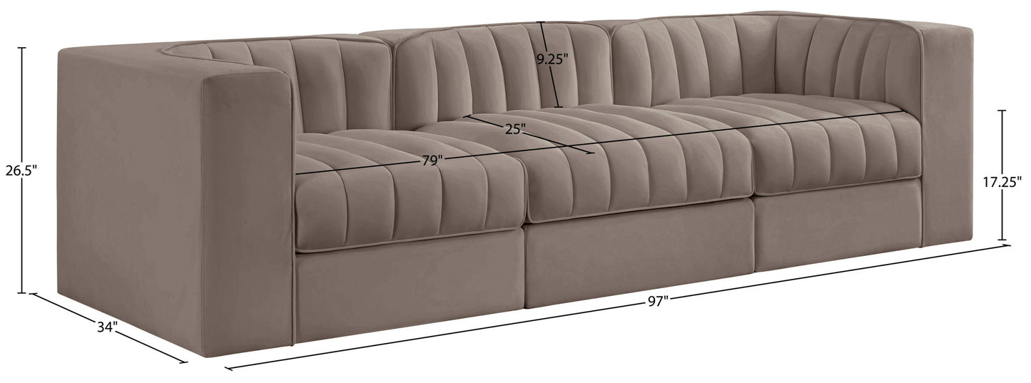 Rummi - Velvet Performance Fabric Upholstered 3 Piece Modular Sofa