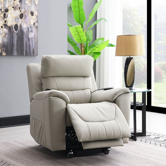 Marsha - Power Recliner With Lift & Massage - Light Gray Leather