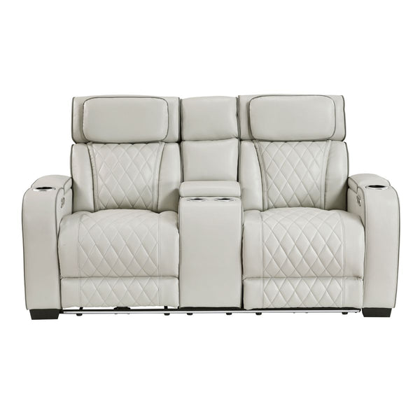 Fairway Power Double Reclining Love Seat with Center Console, Power Headrests, Storage Arms(Top and Side), Cup holders, Charging Ports and LED lighting