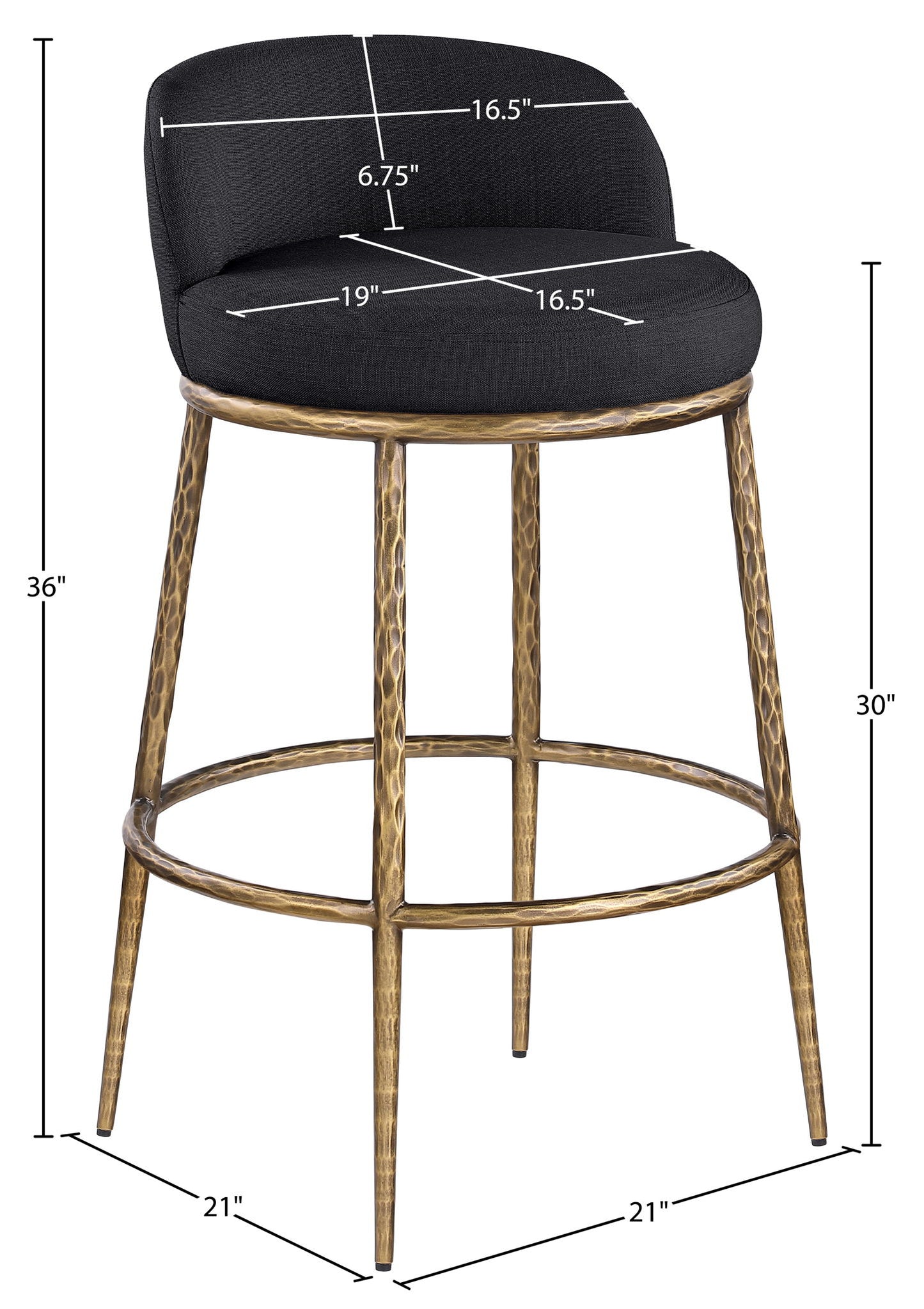 Ferro - Performance Fabric Upholstered Bar Stool - Antique Brass