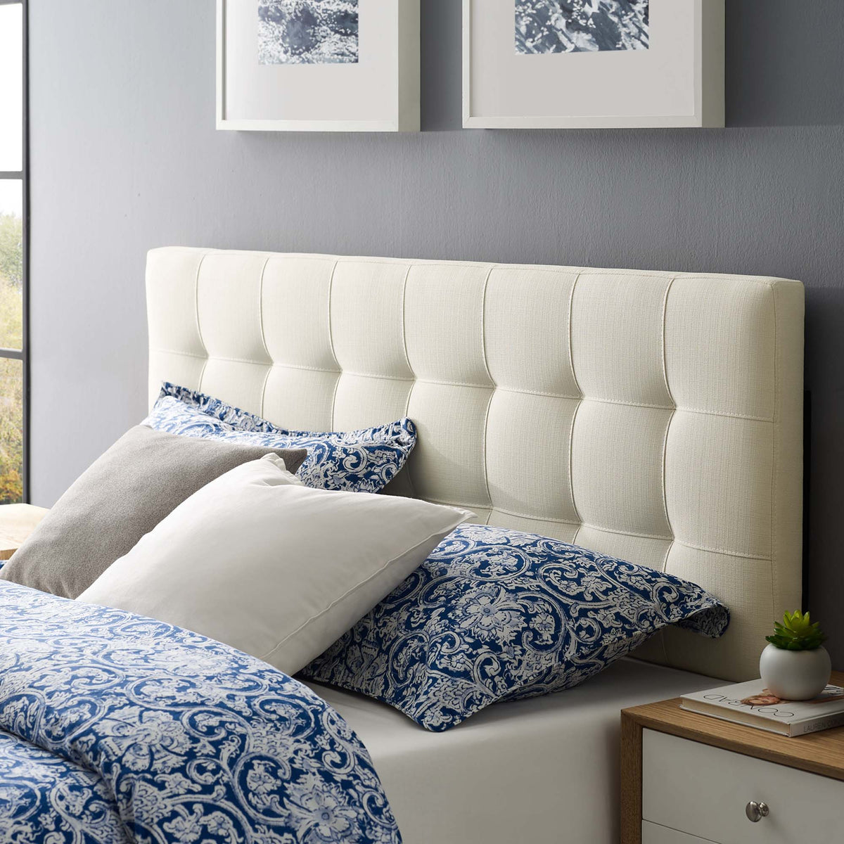 Lily Upholstered Fabric Headboard - King, Ivory