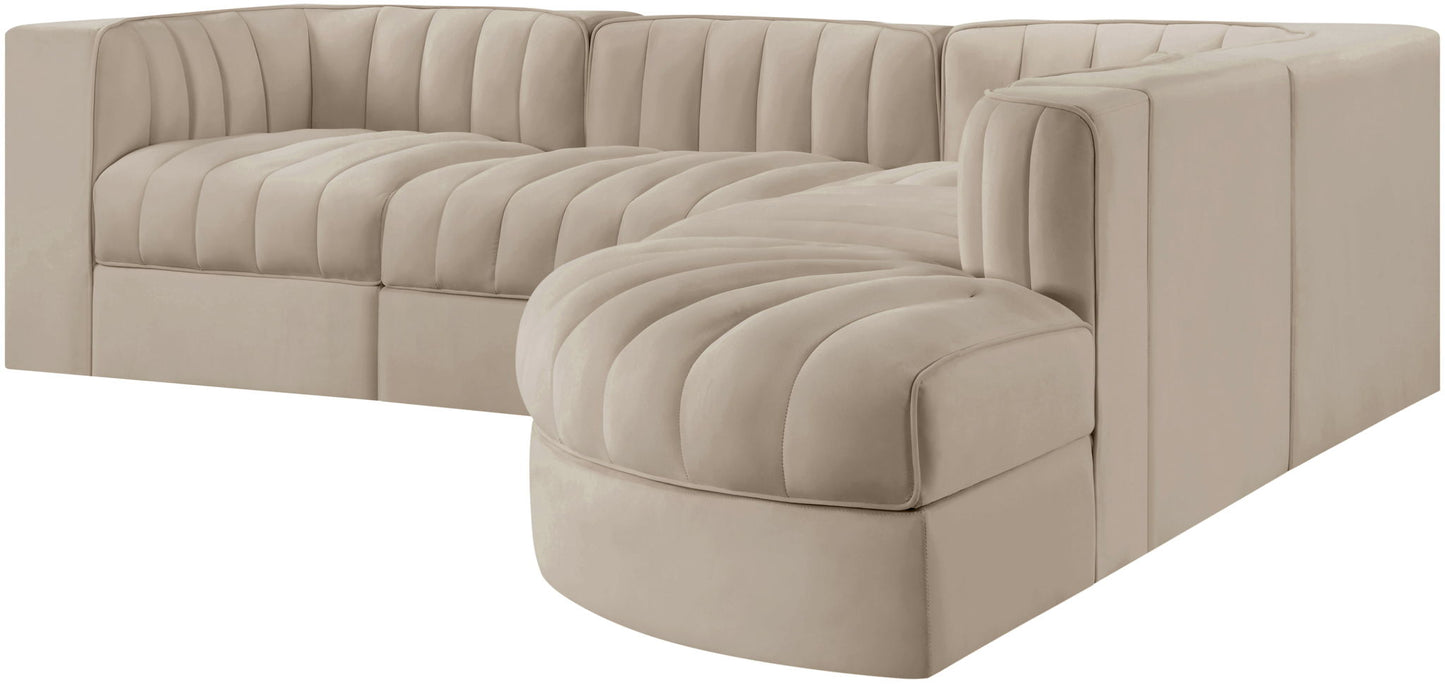 Rummi - Velvet Performance Fabric Upholstered 5 Piece Modular Sectional