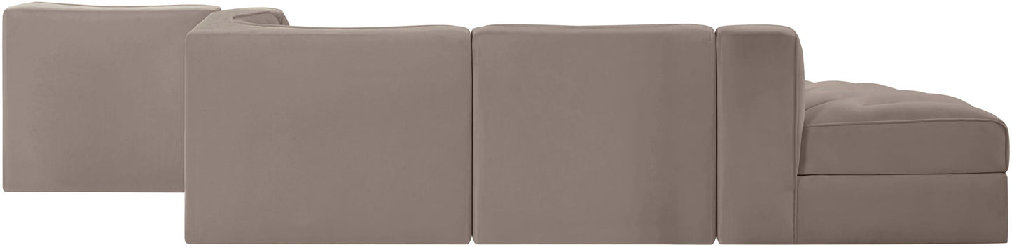Rummi - Rounded Velvet Performance Fabric Upholstered 5 Piece Modular Sectional