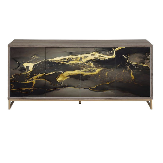Payo - Console Cabinet - Black Marble Print Oak & Champagne