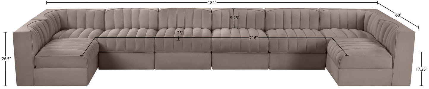 Rummi - Velvet Performance Fabric Upholstered 8 Piece Modular Sectional (With 2 Corner Chairs)