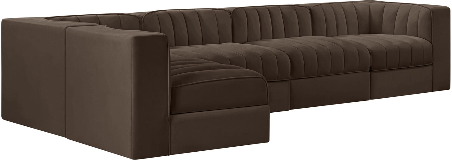 Rummi - Velvet Performance Fabric Upholstered 5 Piece Modular Sectional, L-Shaped (Right)